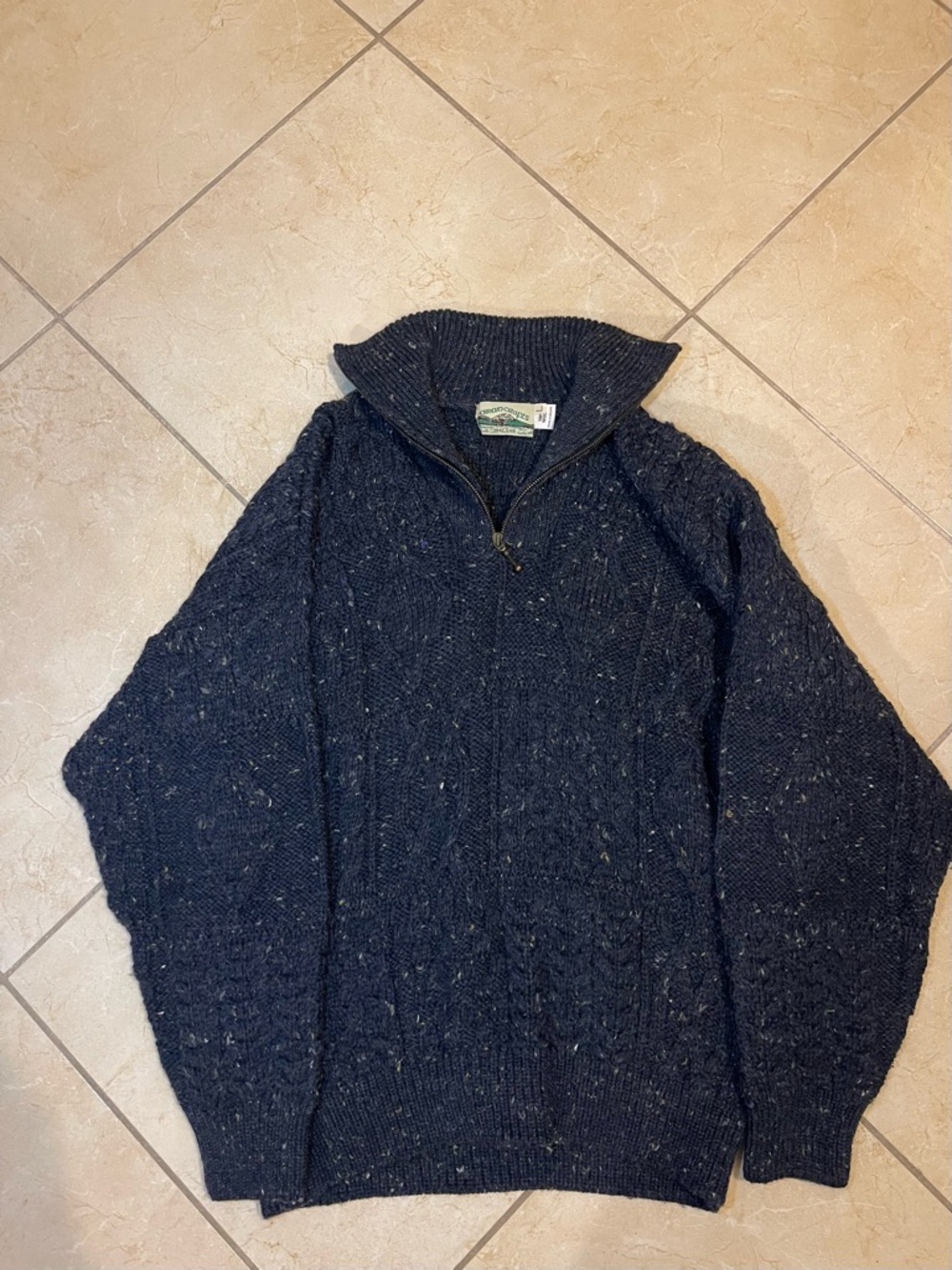 Aran Crafts Navy Speckled Half-Zip Cable Knit Sweater